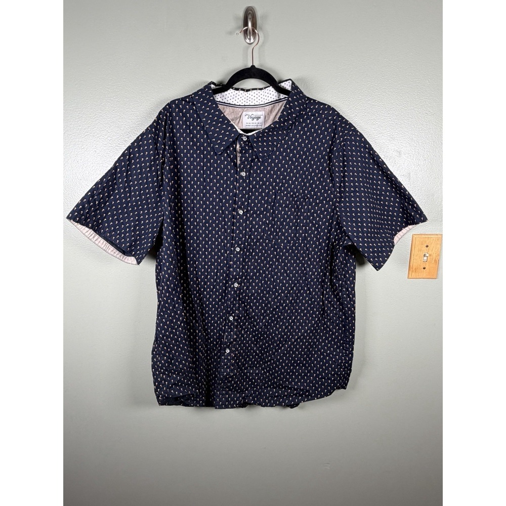 Voyage Men's 3XL Navy Palm Tree Print Short Sleeve Button Up Shirt